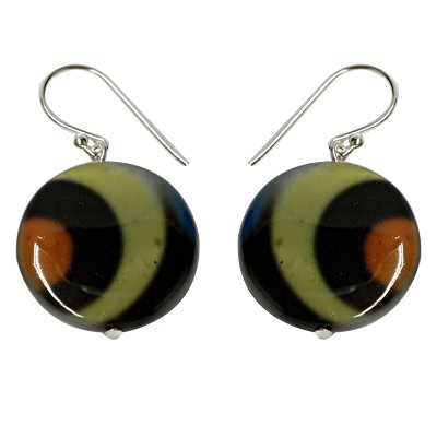 Mère Chic-Net de perles shell boucles d'oreilles boucles d'oreilles rondes avec motif noir-beige-orangé et arc fait de l'argent 925 sterling Cover