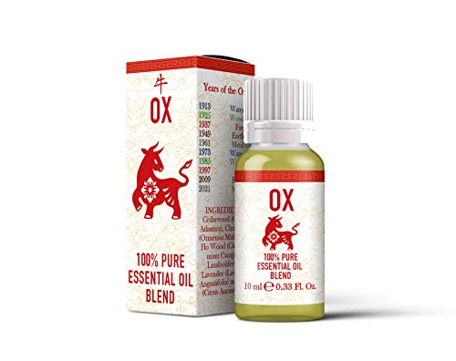 Mystix London | Ox Chinese Zodiac Essential Oil Blend 10ml | 100% Pure & Natural | Aromatherapy for Strength & Stability | Cedarwood, Chamomile, Ho Wood, Lavender, Lime | Vegan, GMO Free