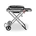 Weber Traveler Portable Gas Grill/Foldable Design with Wheels, Automatic Lid Lock and Built-In Lid Thermometer, Single Burner, 63 x 34 cm Cooking Area, 111 cm Width, Black (9010074)