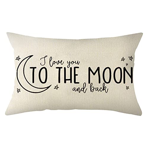 Ogiselestyle I Love You to The Moon and Back Lumbar Throw Pillow Cover, 12 x 20 Inch Farmhouse Cushion Case Decoration for Sofa Couch