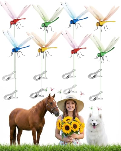 Shinfirst 8 Pack Dragonfly Decoy Clips 3D Realistic Wingman for Outdoor Garden Nature-Inspired Visual Deterrent for Wasps Flies and Bees Clip-on Decoration for Hats Backpacks and Patio