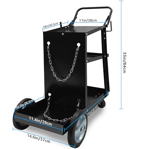 Welding Cart Heavy Duty Welder Cart for MIG/TIG Welder and Plasma Cutter, 3-Tier Welding Cart with 360° Swivel Wheels Handles and Increase Storage Space Tank Storage - Thumbnail 2