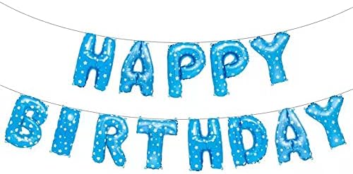 Happy Birthday Banner Balloons, 16 Inch Mylar Foil Letters Balloons Banner Reusable Ecofriendly Material for Birthday Decorations and Party Supplies (polka dot blue) image 2