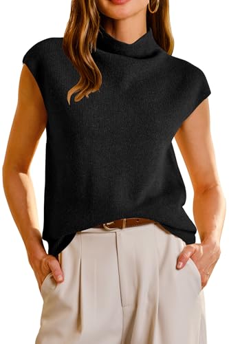 Arach&Cloz Women's Wool Blend Mock Neck Business Casual Sweater Vest 2025 Fall