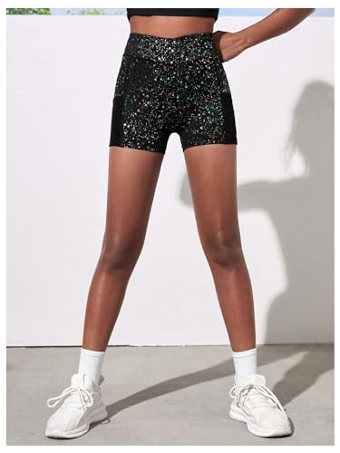 OYOANGLE Shorts esportivos para motoqueiros de treino para meninas com bolso estampado, shorts espor