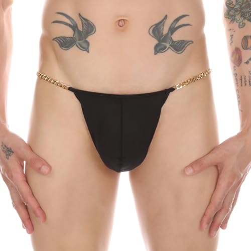 Men's Metal Chain G-String Underwear Ice Silk Thong with Hollow Out Design Low-Rise for All Seasons2
