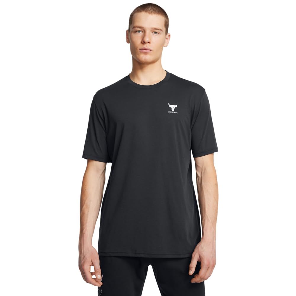 Under Armour Men's Project Rock Simple Branded Short Sleeve T Shirt, (001) Black / / White, Medium