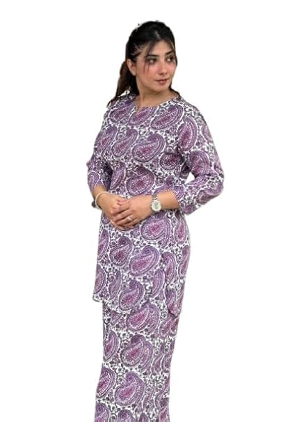 Pankhuri Women’s Pure Cotton blue and lilac Co-ord Set – Comfortable Fit Jaipuri Printed Lounge Wear, Floral Screen Print 2 Piece Outfit, Casual Summer Ethnic Wear Set-image-30