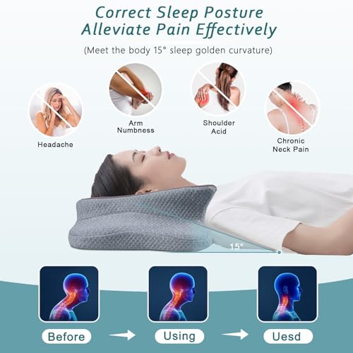 Cervical Pillow for Neck Pain Relief, Memory Foam Pillows, Ergonomic Contour Bed Pillow, Soft for Side Sleep Stomach Sleeping and Back Sleepers