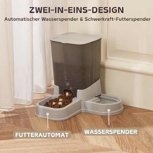 Automatischer Katzenfutterspender, 2-in-1 Abnehmbarer Schwerkraft-Futter- und Wasserspender für Katzen und kleine Hunde (Grau)