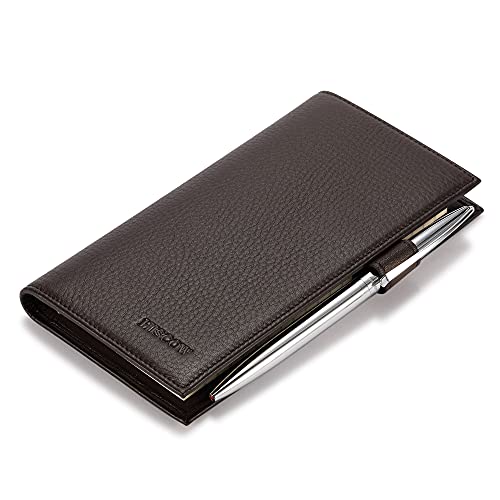 Image of HISCOW Soft Leather Checkbook Cover & Card Holder with Divider - Italian Calfskin, Pebbled Coffee, One Size, Contemporary