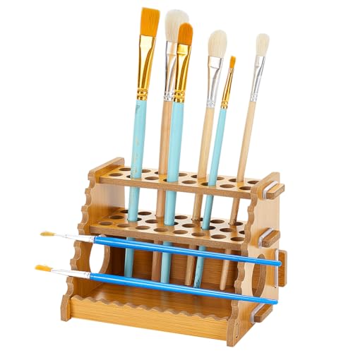 Image of AHANDMAKER Paint Brush Holder Calligraphy Brush Holder for 40 Brushes Desk Stand Paint Brush Holder Drying Stand Paintbrushes, Makeup Cosmetic Brushes, Pencils, Pens