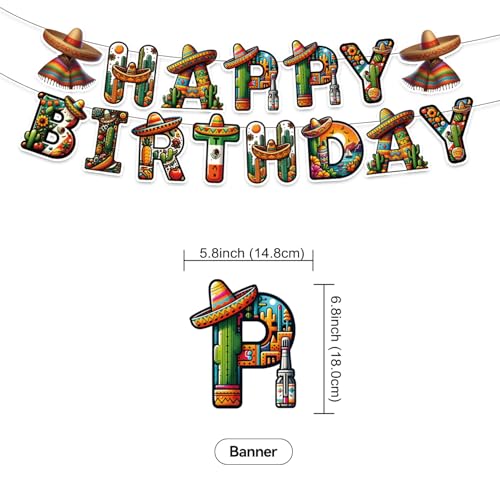 Image of Mexican Birthday Decoration Set, Mexico Fiesta Happy Birthday Banner, Party Supplies with Banner, Hanging Swirl, Balloon, Cake Topper, Cupcake Topper