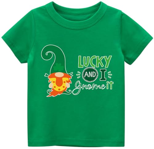 Image of Tkria Toddler Boys St Patricks Shirts Kids Clover Shamrock T-Shirt Baby Dinosaur Gnome Lucky Dude Short Sleeve Green Tops