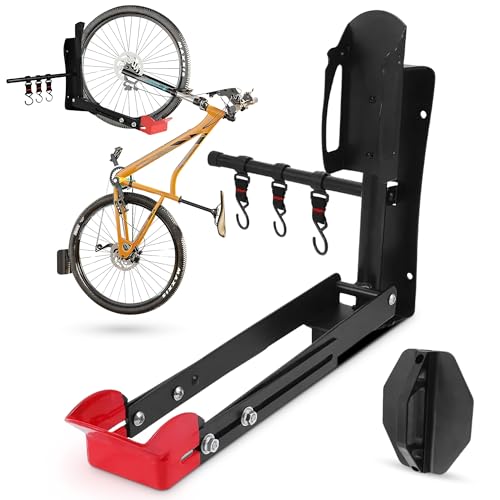 Veldrox Soporte Bicicleta Pared – Colgador Plegable con Nivel de Instalación y Ganchos Extra, Acero Reforzado hasta 30 kg, Ahorro de Espacio Cuelga Bicis Pared para Garaje y Hogar