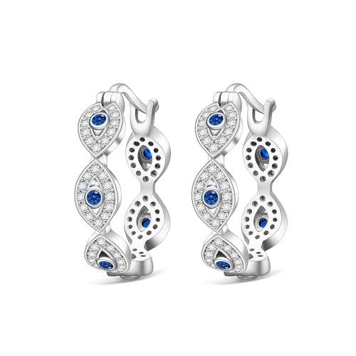Evil Eye Hoop Earrings Sterling Silver Evil Eye Earrings for Women Lucky Dainty Cubic Zirconia White Gold Plated Christmas Jewelry