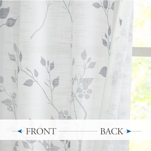 Image of Beauoop Floral Polyester Curtains 96 Inches Long 2 Panels for Living Room Bedroom Grey Farmhouse Flower Patterned Light Filtering Textured Grommet Top Window Treatments Drapes, 50x96 2 Set | Farmhouse Flower Patterned Light Filtering Drapes for Bedroom 96 Inch Long Textured Privacy Voile Window Treatment Grommet