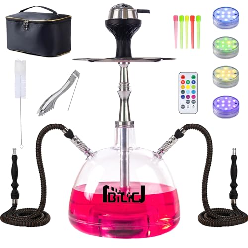 NBILIC Modern Hookah Set Complete Shisha Hookah Set with 2 Hoses LED Light & Travel Bag Stylish Acrylic Big Hookah for Home or Party Use