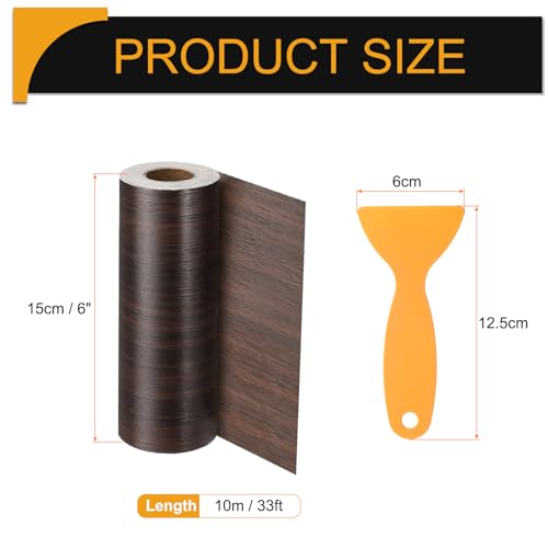 Image of HARFINGTON Wood Grain Repair Tape 6 Inch x 33ft Self Adhesive Repair Patch Tape Simulated Wooden Floor Tapes with Plastic Scraper for Tables Doors Windows Furniture, Black Walnut