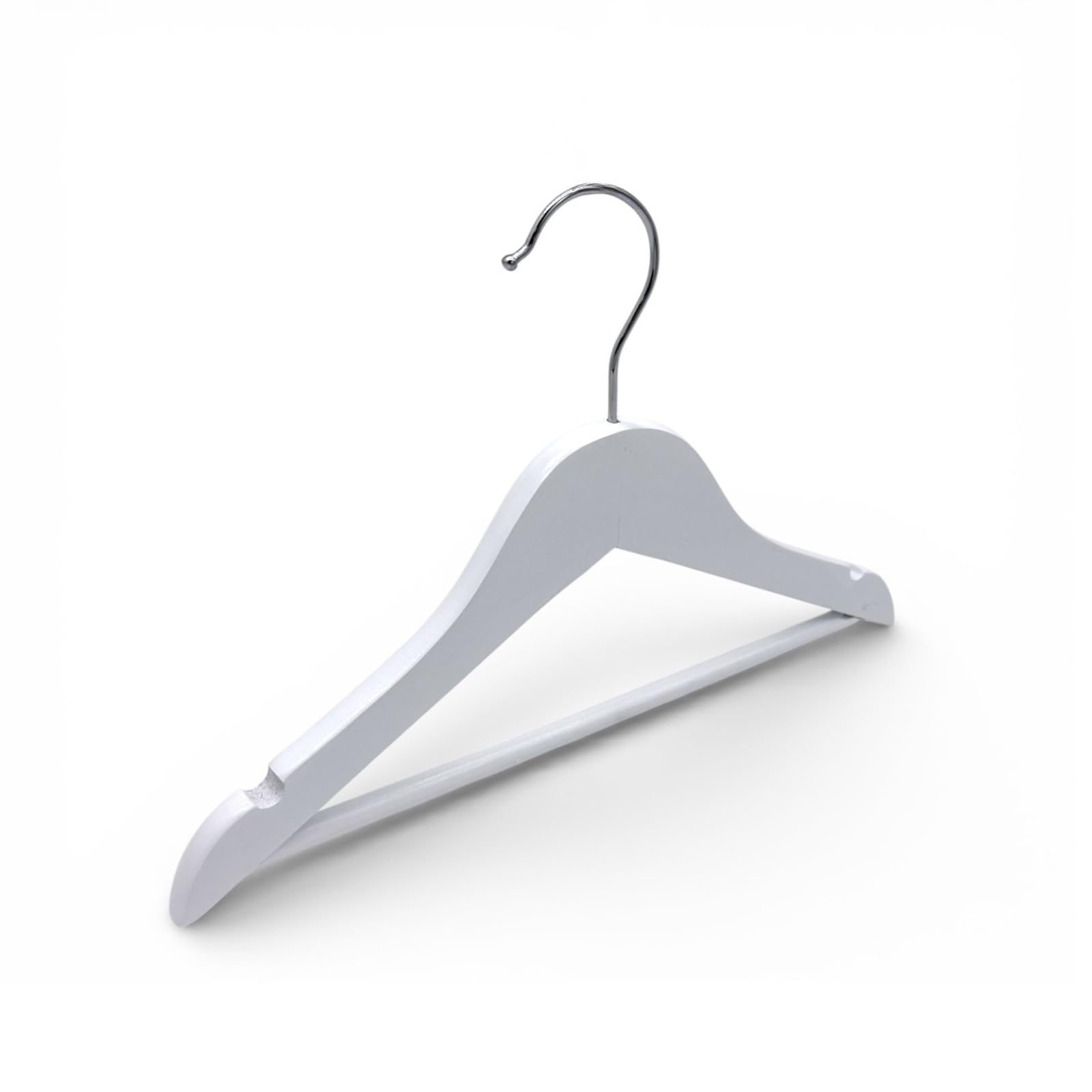 Shoplines Supplies White-30.5Cm 5X Wooden Children’s Clothes Hangers 30.5Cm With Bar & Shoulder Notches – White Kids Coat Hangers, 360° Swivel Chrome Hook, Space-Saving Wardrobe Storage