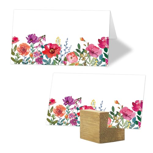 Cartes de table vierges couleur vive et motif fleuri pour décoration de table