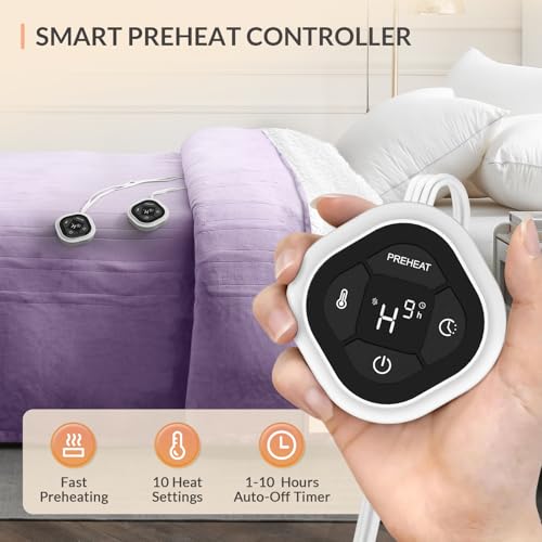 Image of HOMLYNS LuxeHeat Heated Blanket Electric Blanket Queen Size, Soft Flannel Sherpa Heating Blanket with 10 Heat Settings, 1-10 hrs Timer Auto Shut Off (84x90 inches, Purple), Only for 120V Voltage Use