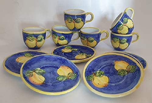 SERVIZIO 6 TAZZINE DA CAFFE’ CON 6 PIATTINI IN CERAMICA DI VIETRI DIPINTA A MANO, TAZZINA DIAMETRO CM. 7, ALTEZZA CM. 6; PIATTINO DIAMETRO CM. 11 MADE IN ITALY