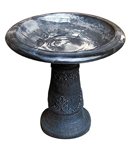 image for Exaco FM-0203B-NP Florentine Marbleized Bird Bath Bowl with Dark Pedes