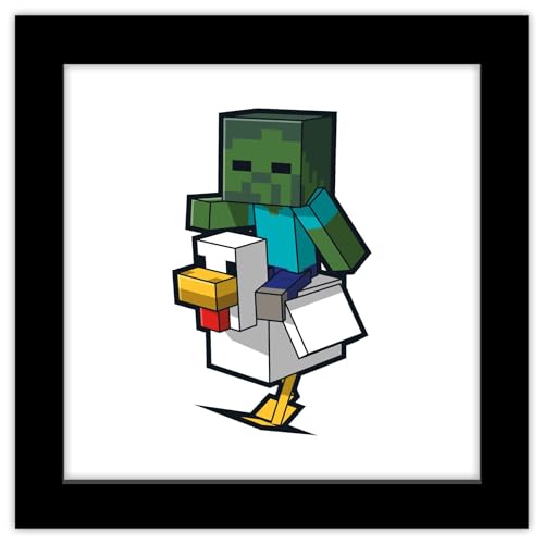 Gallery Pops Minecraft - Chicken Jockey Isometric Wall Art, 12' x 12' Gallery Pops Wall Art, Black Framed Version