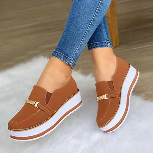 Hbeylia Women's Low-Top Slip Ons Sneakers Fashion Platform Wedge Chunky Bottom Patchwork Walking Running Tennis Shoes Canvas Sneakers Comfortable Flats Breathable Wedge Sneakers for Women Ladies2