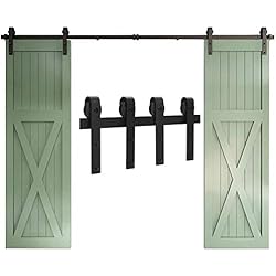 WOLFBIRD 244CM / 8FT Herraje Para Puerta Corredera Kit de granero Accesorio de armario con rodillo de riel para puerta doble