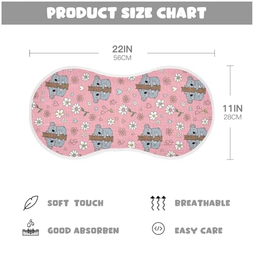 J JOYSAY Koala Flowers Hearts Pink Baby Burp Cloths for Boys Girls Large 22''x11'' Cotton 4 Layer Cloth Baby Essentials for Boy Drool one sizex42