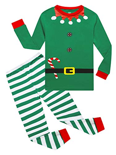 Family Feeling Little Boys Girls Holiday Christmas Elf Pjs Long Sleeves Pajamas Set Green Size 6
