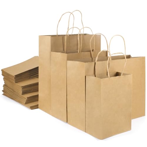 Sacs en papier marron rigides avec poignées : emballage haut de gamme (120 pcs)