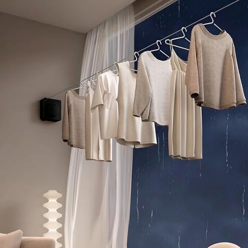 Corde à linge rétractable intérieur extérieur en acier robuste noir