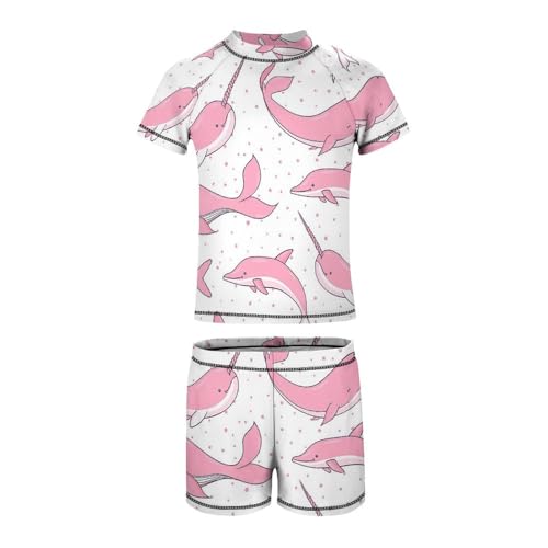 Pink Whales Sharks NarwhalChildren's Swimsuits Boys Two Piece Suit7-9Y（120cm）3