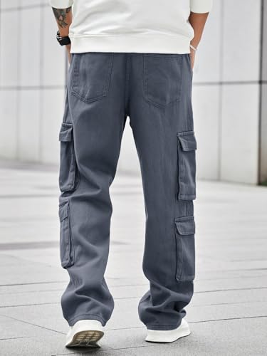 Image of Men's 8 Pocket Cargo Pants | Premium Cotton Twill Baggy Fit Trousers | Stretchable Casual Streetwear Cargos | Mid Rise
