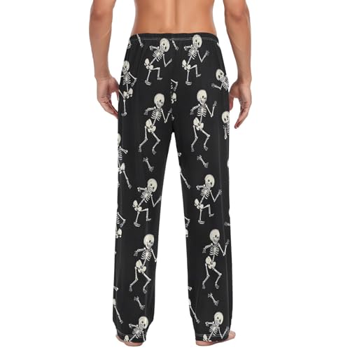 Men’s Cute Cartoon Skeleton Pajama Pants with Pockets, Comfortable Lounge Sleep Bottoms#192