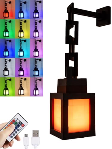 Pixelated Lantern Night Light – 16-Color LED Lamp with Remote Control, Rechargeable Wall or Table Light for Gaming Rooms or Kids’ Bedrooms, Fun Gift for Gamers, Decor for Boys Bedroom 12-15