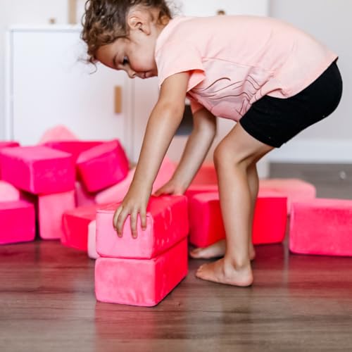 Image of The Original Premium Plush Building Block for Kids - Certified Safe Foam Blocks in Luxuriously Soft Fabric Covers (Pretty Pink, Blocks)