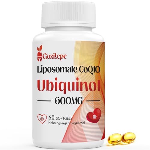 Liposomales Coenzym Q10 Ubiquinol 600 mg hochdosiert – 60 Mini-Softgels, 300 mg reines Ubiquinol pro Kapsel, 2 pro Tagesportion (60 Stück (1er Pack))