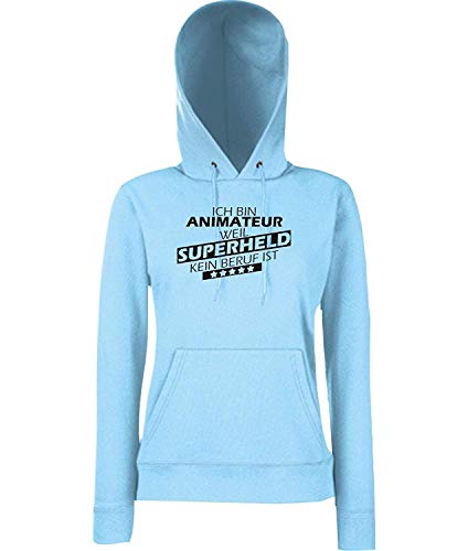 Sweat à capuche femme Ich Bin Animateur taille L bleu ciel sweat-shirt manches longues coton