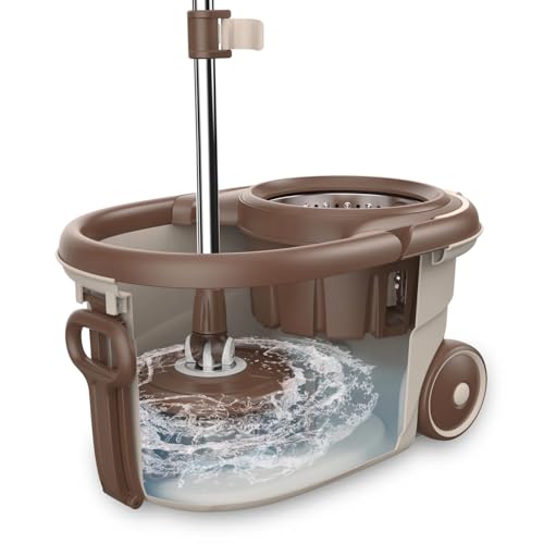 Image of PAXCOO Spin Mop with Bucket,360Rotating Floor Cleaning Mop-Stainless Steel Spinning Mop,2 Refills, Adjustable Steel Handle Stainless Steel Wringer Wet Dry Household Cleaning Tool, Modular Design