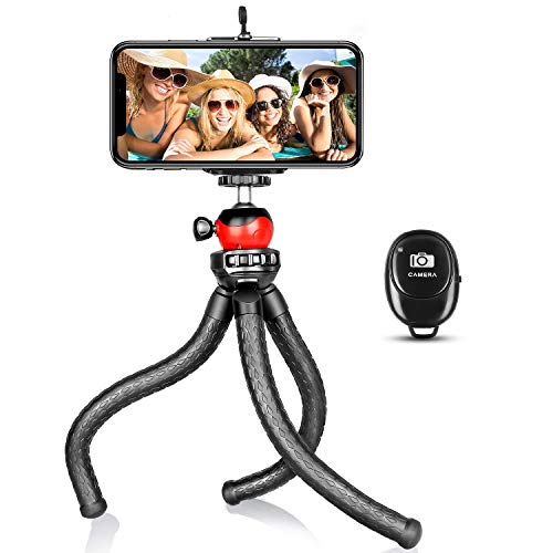 Phone Tripod, Flexible iPhone Tripod and Portable Adjustable Tripod with Wireless Remote and Universal Clip Mount Camera Tripod, Travel Tripod,Tabletop Tripod Compatible with iPhone Android