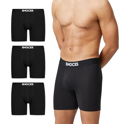 Snocks Lange Boxershorts Herren aus Bio-Baumwolle (3er Pack) - Atmungsaktiv und Ideal für Sport und Alltag - Kein juckendes Etikett und komfortabler Bund - Unterhosen Herren Gr.L Farbe Schwarz