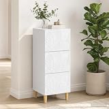 Weilusique Cassettiera in legno bianco lucido, 33 x 34,5 x 90 cm, con vano portaoggetti e gambe stabili in eucalipto, per soggiorno, ufficio, corridoio, cucina, versatile come credenza o credenza