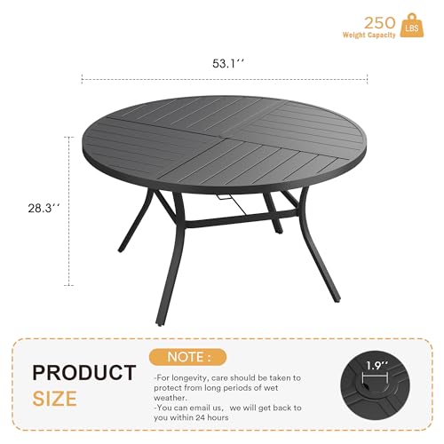 Image of VICLLAX Round Patio Table with Adjustable Umbrella Hole for 6, All Weather 53.1 inch Metal Outdoor Dining Table for Lawn Garden, Black