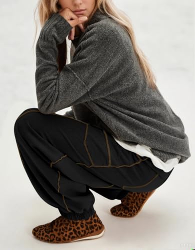 Women Barrel Sweatpants Baggy High Waisted Drawstring Color Block Joggers Pants Athletic Lounge Pant with Pockets4