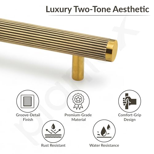 Image of Plantex Stainless Steel & Aluminium Cabinet Handle /288mm Wardrobe Door Handle /Cupboard Pull-Push Handles for Home /Office - Pack of 2 (Brass Antique & Gold)