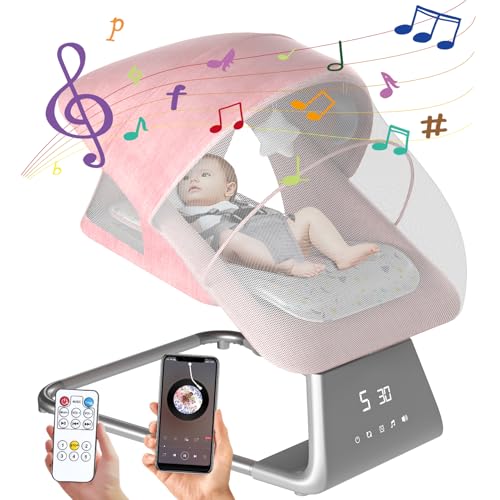 Columpio para bebés | Mecedora eléctrica para bebés con pantalla grande, columpio remoto para bebé niño niña con Bluetooth, columpios de bebé para bebés a niños pequeños con 11 canciones de cuna, 5